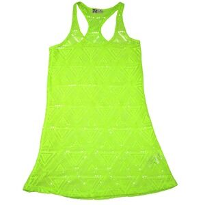 Del Mar Neon Lime Green Crochet Geometric Triangle Swim Cover Up Dress Small